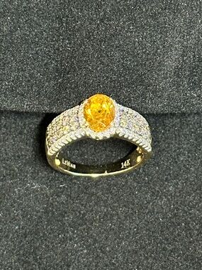 LeVian 14K Gold Yellow Citrine and Diamond Halo Ring, White & Chocolate Diamonds